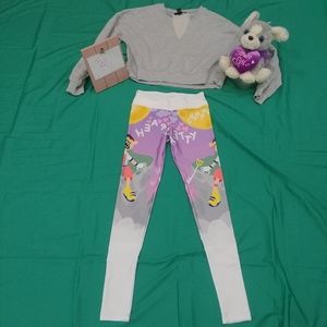 Fun Pop Art Comic Cartoon pink Heart NWOT workout leggings full length white